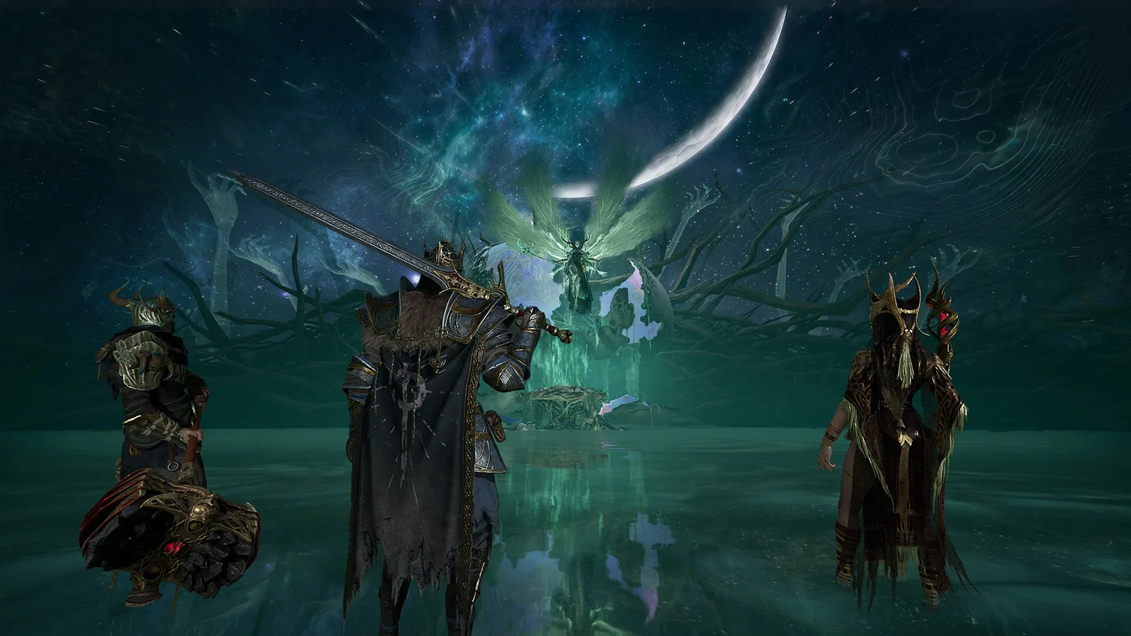 Mistfall Hunter — отряд охотников перед крылатым существом