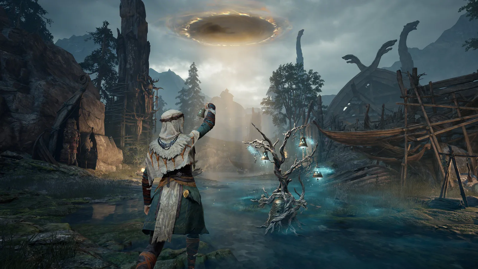 Mistfall Hunter — охотник у воронки портала среди руин