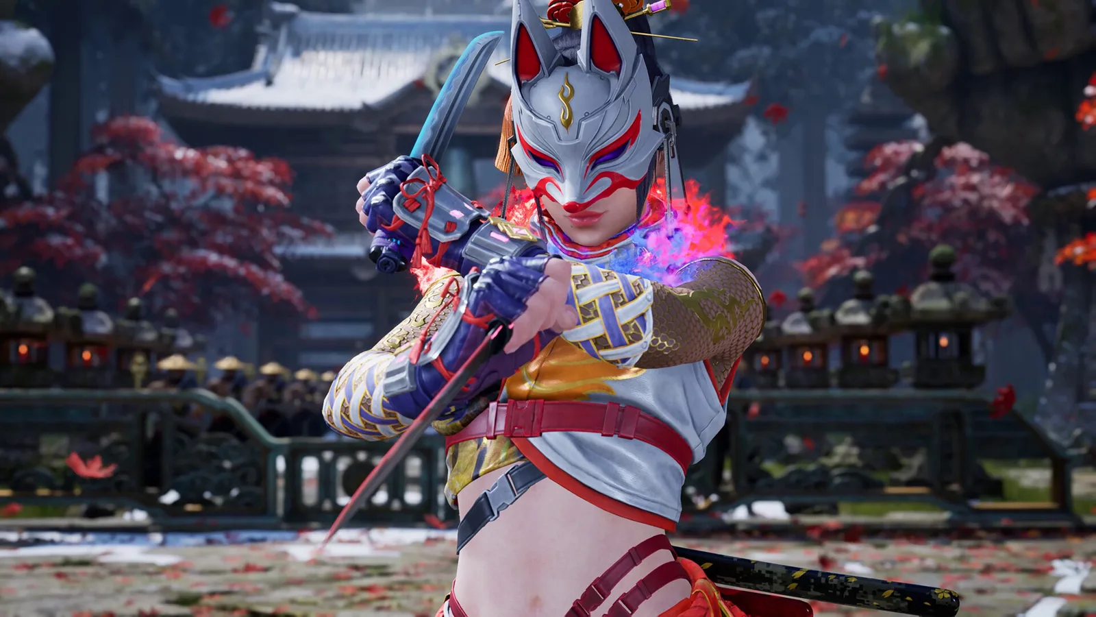 Кадр из TEKKEN 8 — Season 3 Pass: Kunimitsu в маске лисы с клинком в руке